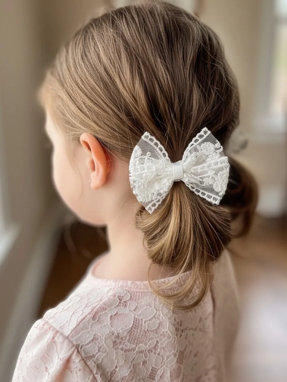 White Lace Bow Hair Clips for Kids - Charming Accessory